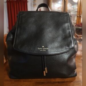 kate spade Black Pebbled Leather Drawstring Backpack